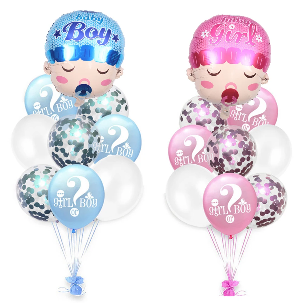 

9PCS Sequin Balloon Gender Reveal Girl or Boy Balloon Baby Shower Party Heart Foil Balloons Birthday Party Decorations Kids