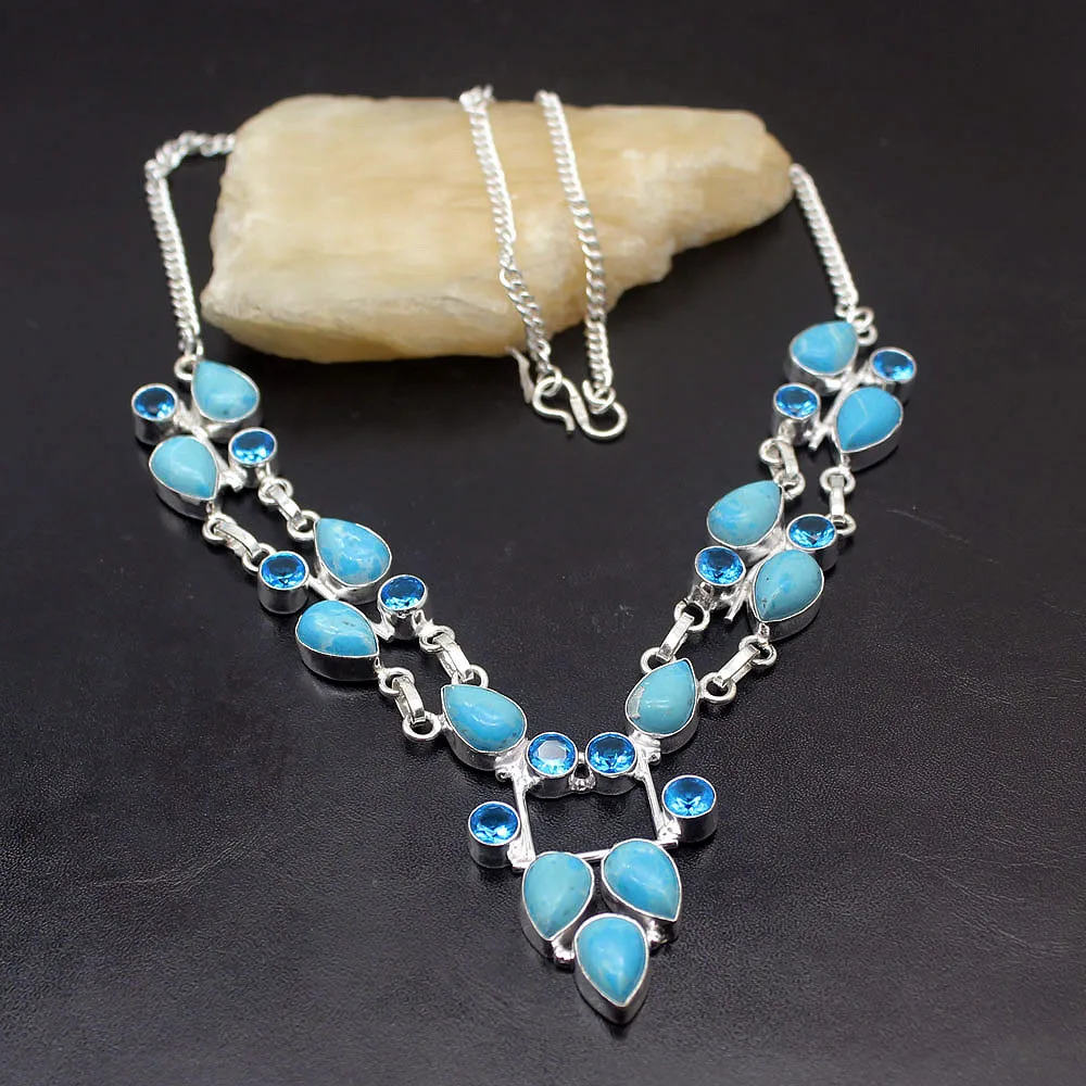 

Hermosa Fantasy Natural BlueJasper Topaz925 Sterling Silver Necklace Women Necklace 19.5 Inch NY1183
