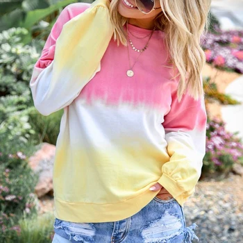 

Rainbow Female Spring Gradient Printed Long-Sleeved Sweater Round Neck Stitching Street Dress Women's Clothes SJ3493Y