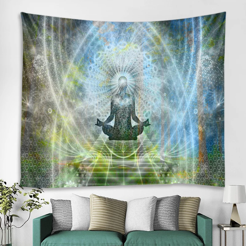 Tapestry Decor Indian Buddha Statue Meditation Tapestry Wall Hanging Mandala Tapestries Wall Cloth Psychedelic Yoga Carpet Boho Decor