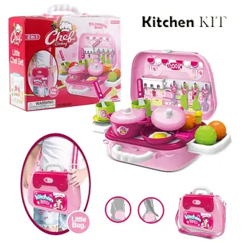 

Kitchen Role Play Set Pretend Cooking Kit Food Toy Game Tools Kids Handbag Box 27PCS Kitchen Ware Set Pan Pot Knife Fork Spoon