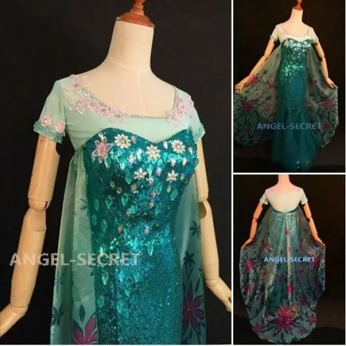 J919 FEVER ELSA green dress full set cape &amp spring costume cosplay |