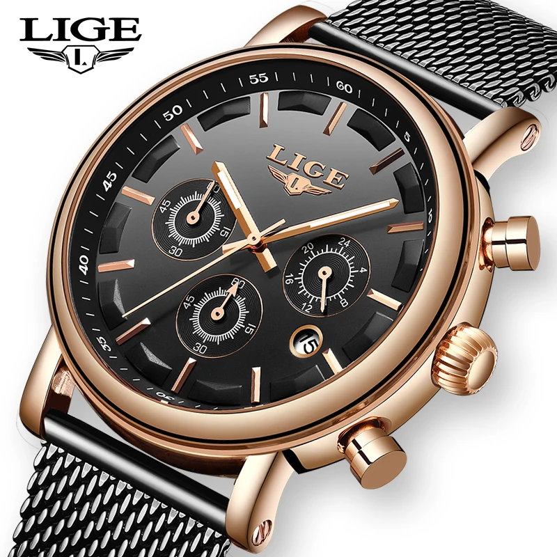

LIGE New Mens Wrist Watch Top Brand Luxury Business Casual Quartz Watch Military Sport Waterproof Watches Men Relogio Masculino
