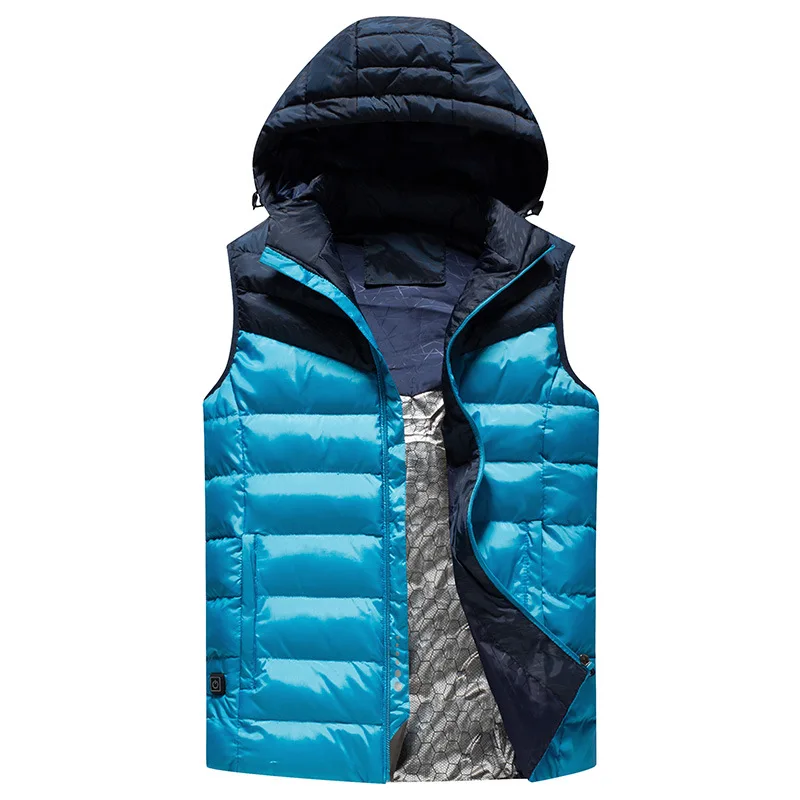 FALIZA, Мужская зимняя верхняя одежда, USB, инфракрасный, умный, нагревательный жилет, куртка, электрический, тепловой, теплый внутри, повседневное пальто, жилет с капюшоном, MJ115 - Цвет: Blue
