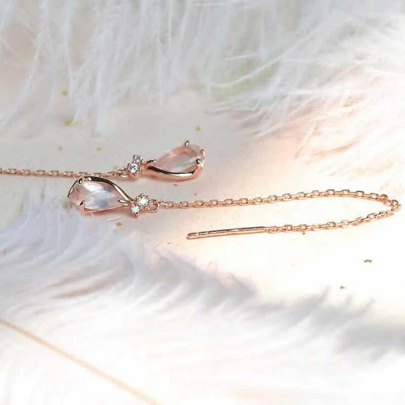 

Ruifan 925 Sterling Silver Natural Rose Quartz Earrings Rose Gold Natural Pink Crystal Drop Earrings for Women YEA087