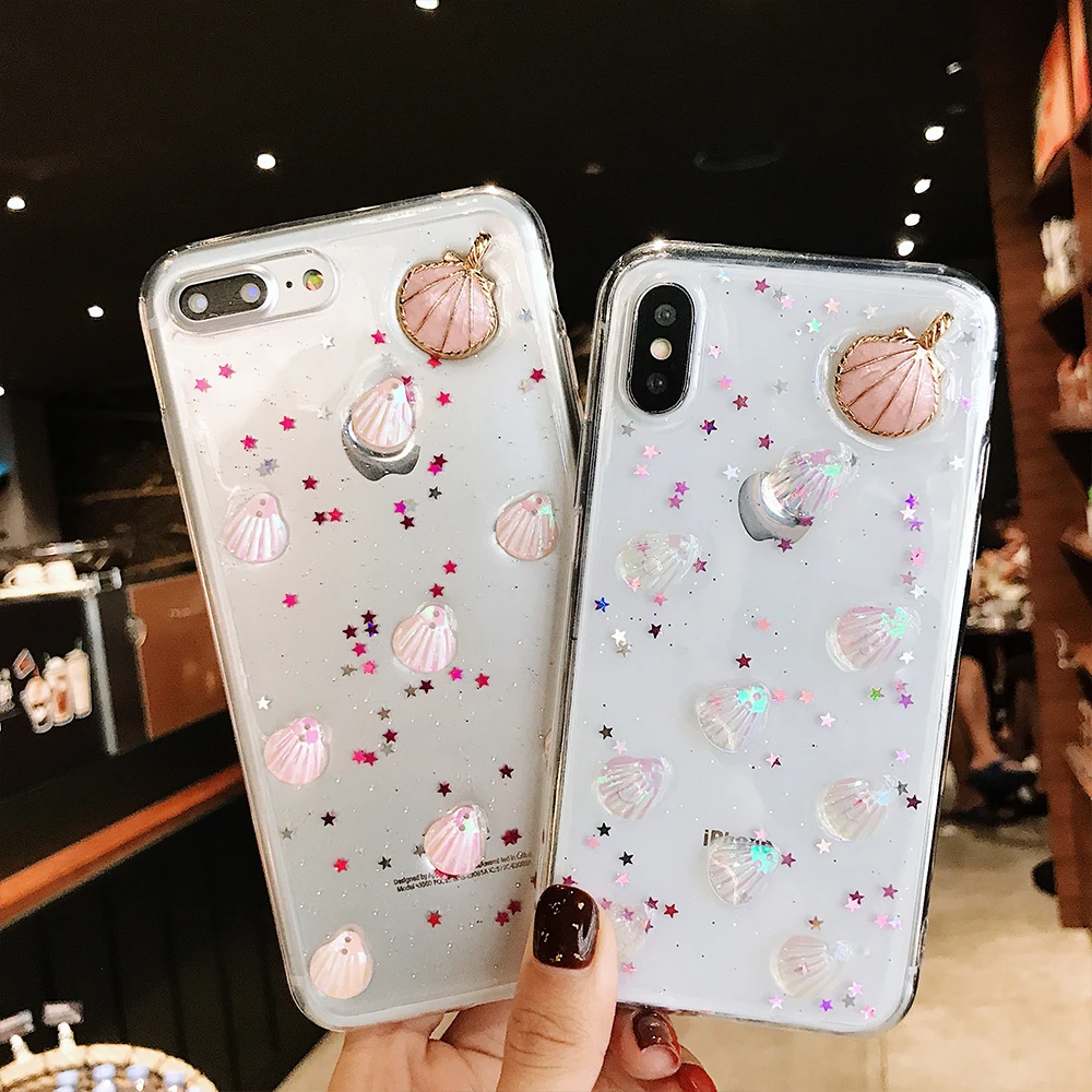 NYFundas Luxury Conch Shell For iPhone 8Plus 7 6 6 S Plus X 10 Case Silicone Soft Back Cover Fashion Clear Accessory Smartphones (8)