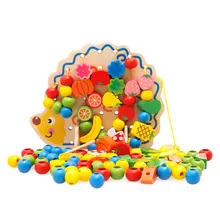 Обучения Развивающие деревянные игрушки для детей Ежик фрукты строки бусы монтессори игрушка раннего обучения блоки CD0864H