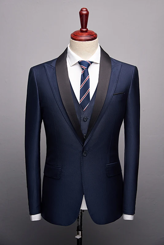 Fashion Navy High quality Mens Wedding suits Formal suits 3 Pieces Wedding Groom Tuxedos Prom Slim Fit suits