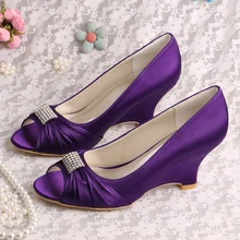 (20 Colors)Wedopus Custom Handmade Designer Wedge Heel Shoes Women Wedding Purple