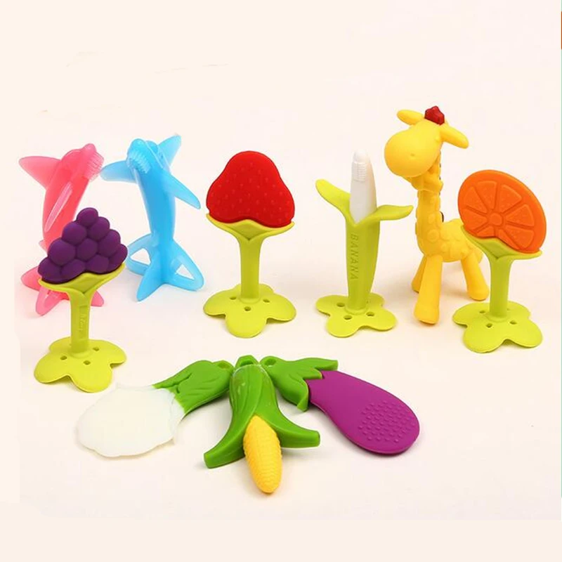 

Baby Teether Animal Fruit and Vegetable Shape Teether Silicone Brand New Baby Dental Care Toothbrush Training Baby Care Silicone