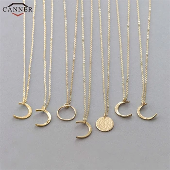 

CANNER 925 Sterling Silver Necklace Women Round Circle Moon Necklaces Pendants Jewelry Choker Necklace 2019 Collier Femme H40