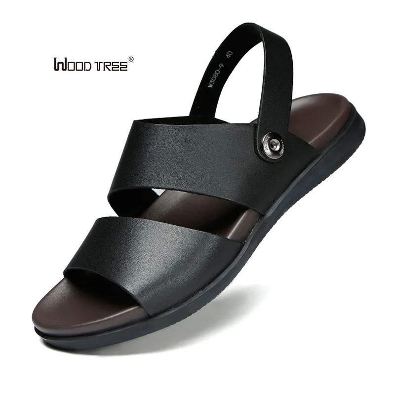 

Wood Tree Brand Genuine Leather Summer Soft Male Sandals Shoes For Men Breathable Light Beach Casual Quality Walking Sandal 2018