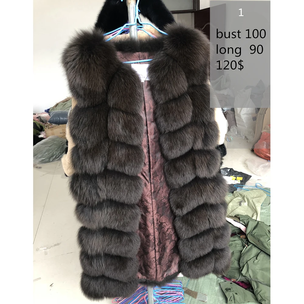 70 90CM Natural Real Fox Fur Vests Winter Long Thick Women Genuine Fur