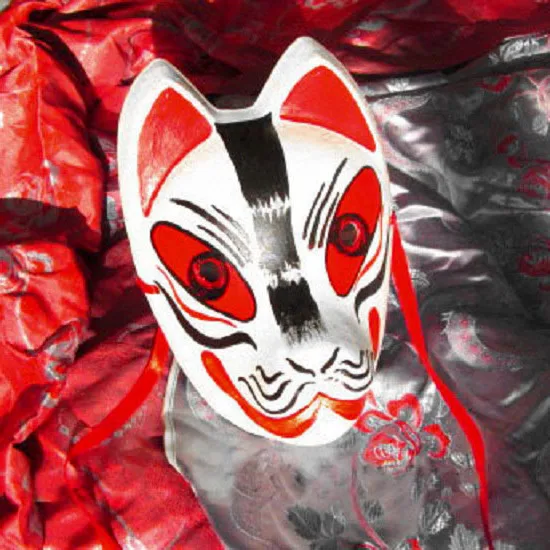 

Full Face Hand-Painted Japanese Fox Mask Red Black Pattern Cosplay Masquerade for Party Carnival Halloween