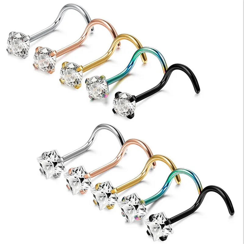 New Arrival Simple Surgical Steel Crystal Nose Studs Septum Nose Hooks
