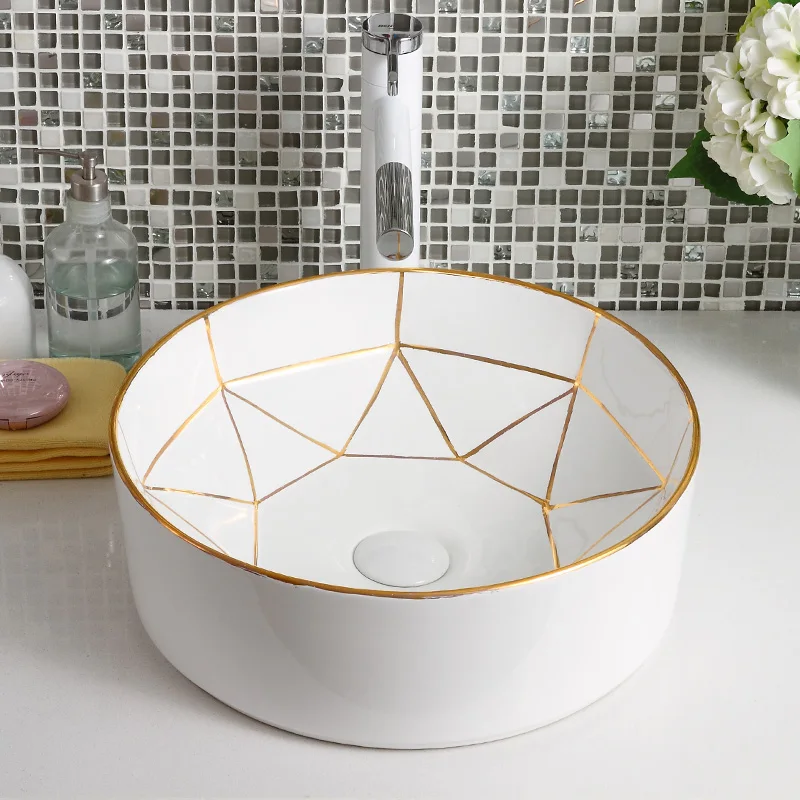 

Chinese Handmade Modern Artistic White Vessel Sink Ceramic Bathroom Sink custom bathroom sink round white