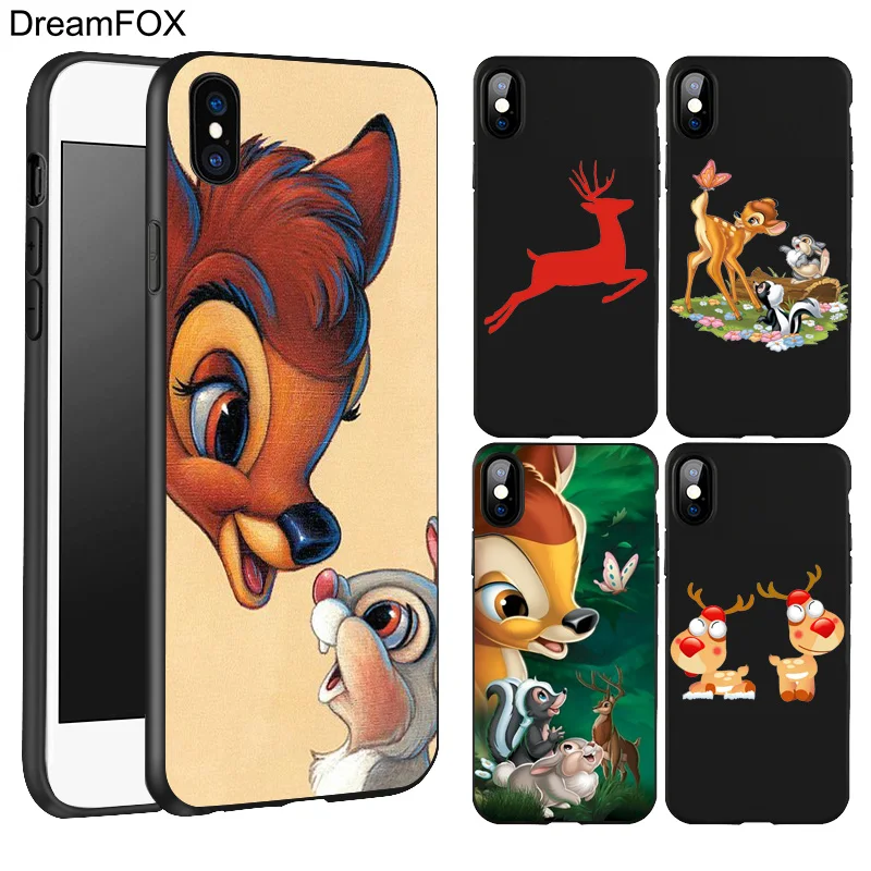 DREAMFOX L334 Bambi And Thumper Black Soft TPU Silicone Case Cover For Apple iPhone XR XS Max X 8 7 6 6S Plus 5 5S 5G SE |