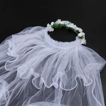 Two Layers Wedding Bridal Veil Flower Girl White Wedding Veils Communion Hair Wreath For Wedding Accessories (White)