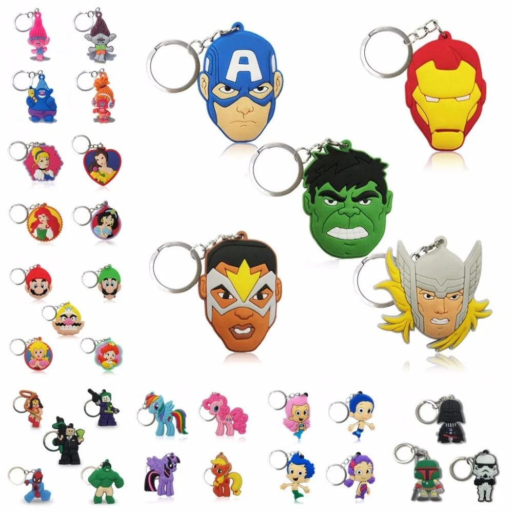 

2-5PCS Avengers Cartoon Figure Key Chain PVC Anime Mickey Star Wars Key Ring Kid Toy Pendant Trolls Keychain Princess Key Holder