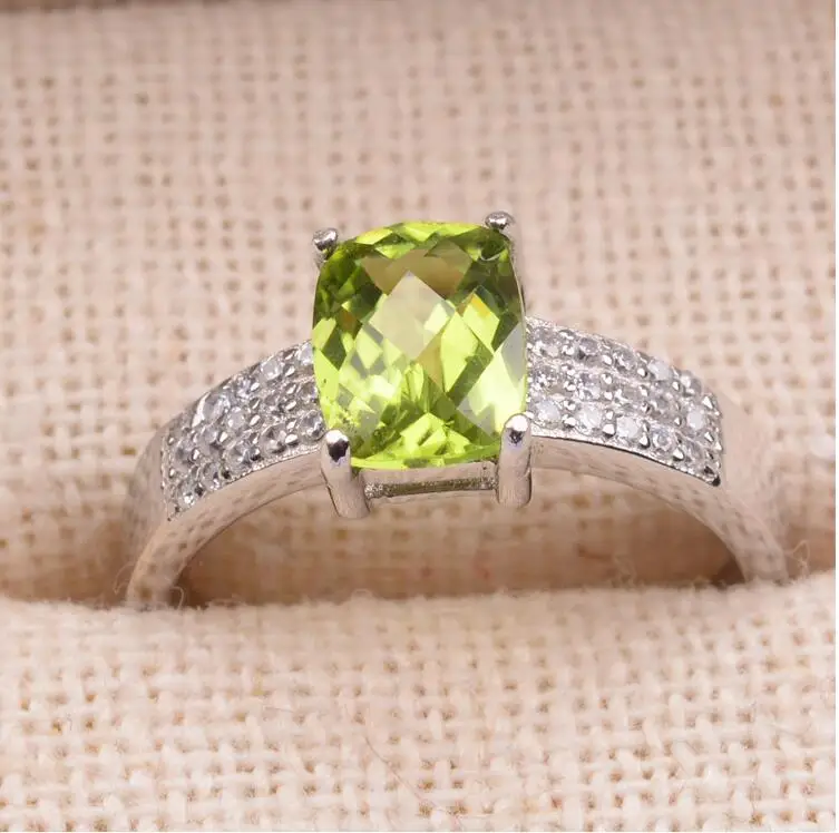 Peridot ring 6mm*8mmgem Women rings Natural peridot ring 925 sterling