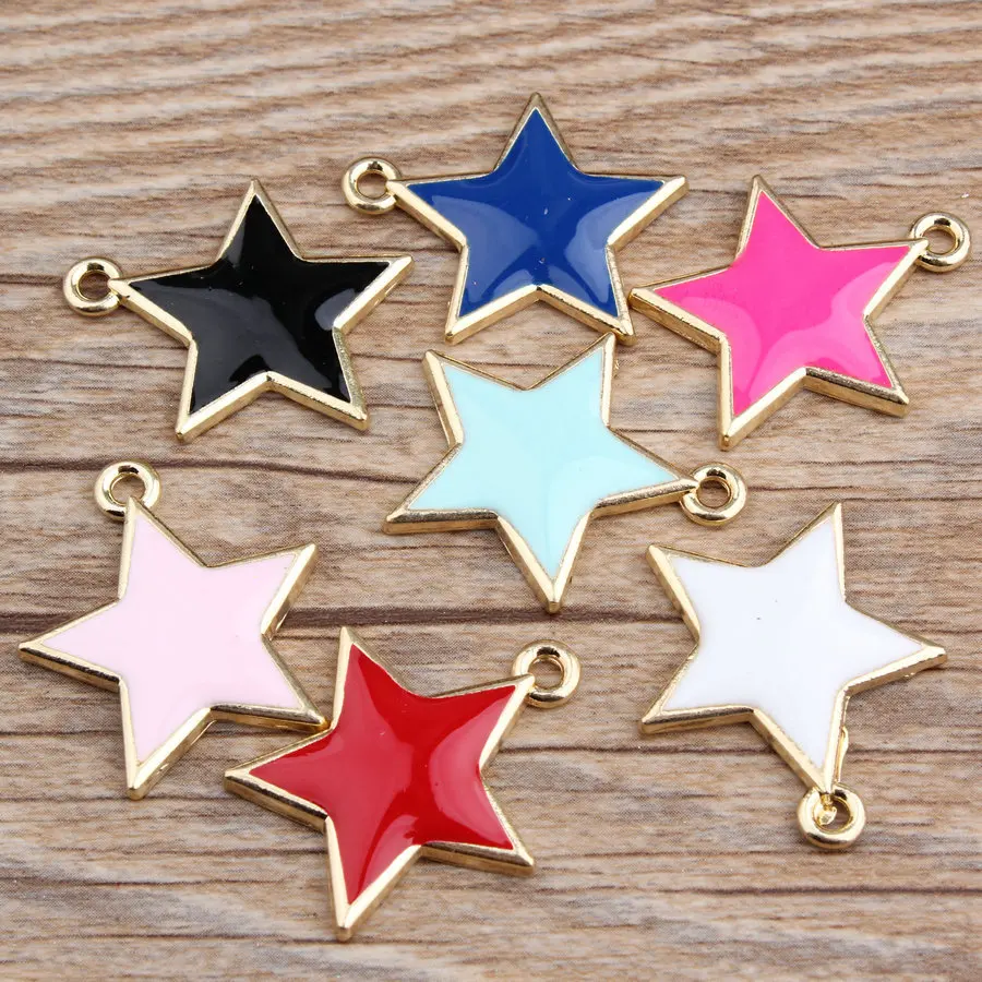 

10pcs 25*28mm DIY gold metal enamel big star charms dangle fashion large star pendants for bracelet earrings jewelry making