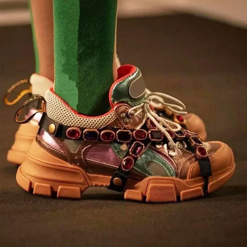 En Appartements Sneakers as Pic Top Métal Low Femmes Cristal Chaussures Cuir Marque As Chaîne Pic Rétro Élégant Coloré Embelli gdqw8g