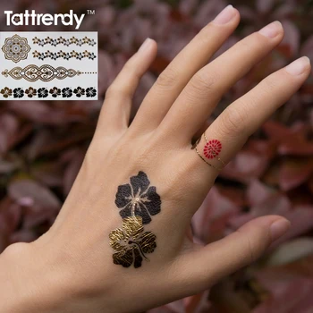 

Transferable Waterproof Temporary Tattoo Metallic Gold Silver Flower Body Art Flash Tattoos Sticker For Turquoise Bracelet 2018
