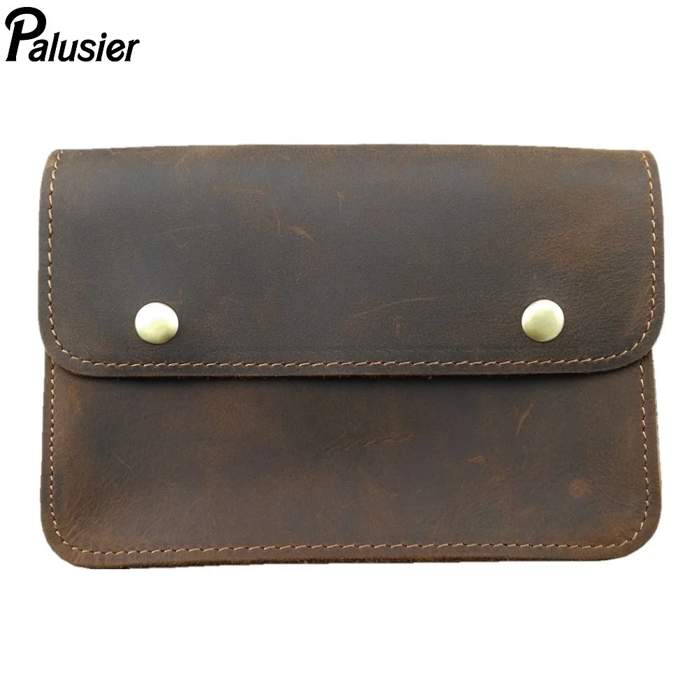 

New Crazy Horse Cowhide Waist Pack Men Retro Genuine Leather Wallet Cash Slot Mobile Phone Pouch Zipper Pocket Belt Loop Hoop