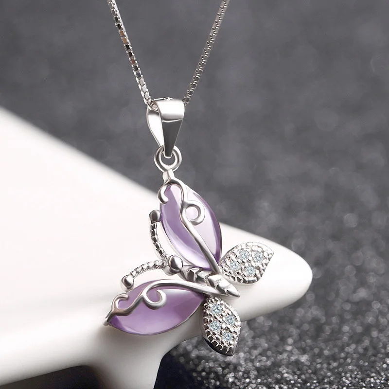 Butterfly Jewellry 925 Sterling Silver Crystals Butterfly Pendant Necklace for Women Engagement Fine Jewelry Choker