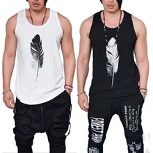 Новая мода Для мужчин летняя футболка без рукавов Для мужчин 3D перо печати Прохладный Повседневный жилет Для мужчин футболка качество тренажерный зал Спортивная