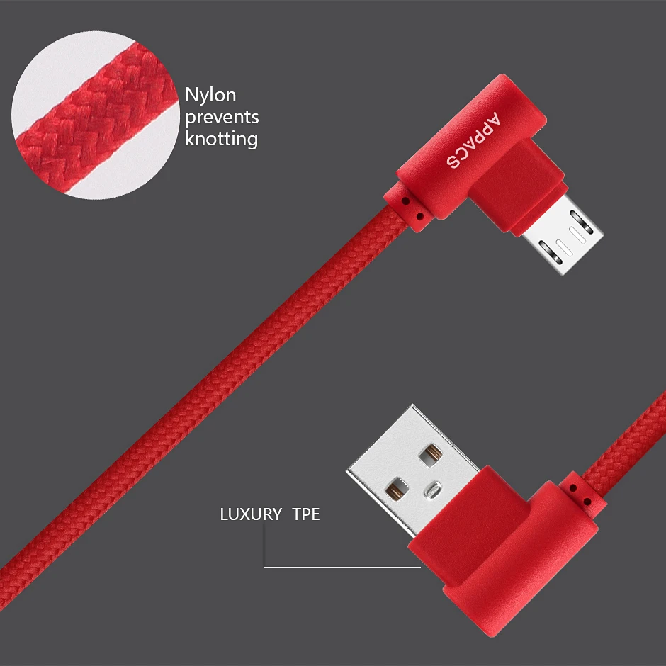 APPACS Micro usb-кабель передачи данных 5 V 2.4A TPE 90 usb-кабель для samsung/Xiaomi/huawei Android 1 m 2 m для быстрой зарядки Кабели Micro-USB