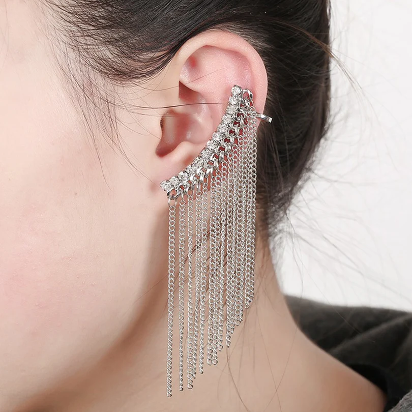 

DIDNOT Tassel Clip Earrings Left Personality Earring Clip Crystal Ear Cuff Popular Earring Jewelry For Women FY124