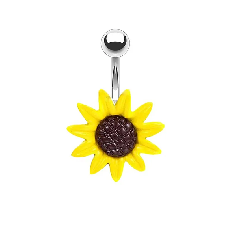 

1pc Sexy Dangling Navel Sunflower Belly Button Rings Belly Piercing Crystal Surgical Steel Woman Body Jewelry Barbell