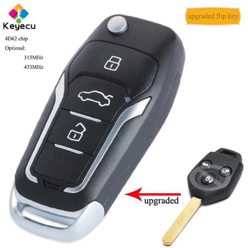 

KEYECU Upgraded Flip Remote Car Key With 3 Button & 4D62 Chip & 315MHz/ 433MHz- FOB for Subaru Forester 2008 2009 2010 2011 2012