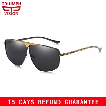 

TRIUMPH VISION Flat Top Gold Mens Sunglasses Tough Guy Style Driving Oculos Gafas de sol Polarized UV400 Sun Glasses for men