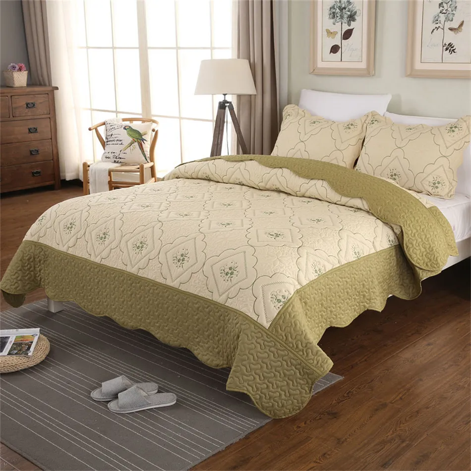Army Green Bedspreads Embroidery Summer Quilt King Queen Bedding Cover
