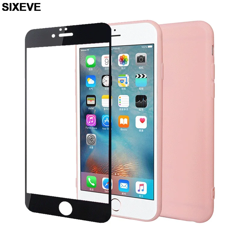 

5D Tempered Glass Film+Silicon Case For iPhone 6 s 6S 7 7S 8 Plus iPhone X 10 8Plus 6Plus 6SPlus 7Plus 360 Full Screen Protector