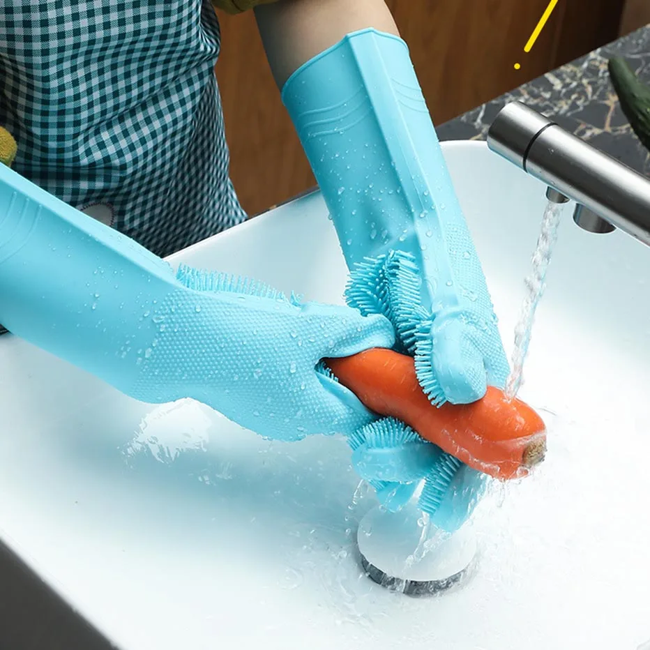 KHGDNOR многофункциональная Чистящая силиконовая кисть, перчатки для кухни, для уборки по дому, перчатки с щеткой для мытья посуды
