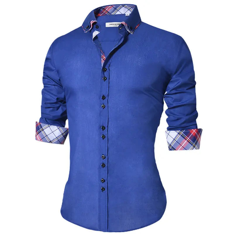 Модная дизайнерская повседневная мужская рубашка с длинным рукавом, приталенная Мужская Черная хлопковая рубашка, Офисная Повседневная блуза Camisa Masculina - Цвет: Blue