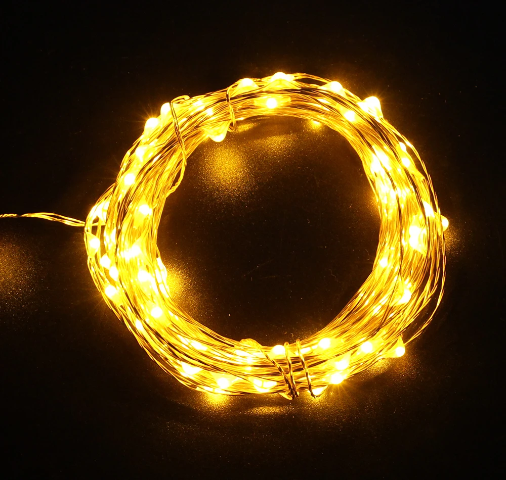 10 м Медь 100 светодиодный свет шнура с 12V1A ЕС/штепсельная вилка американского стандарта Водонепроницаемый светодиодный Рождественские светящиеся гирлянды Праздничная гирлянда