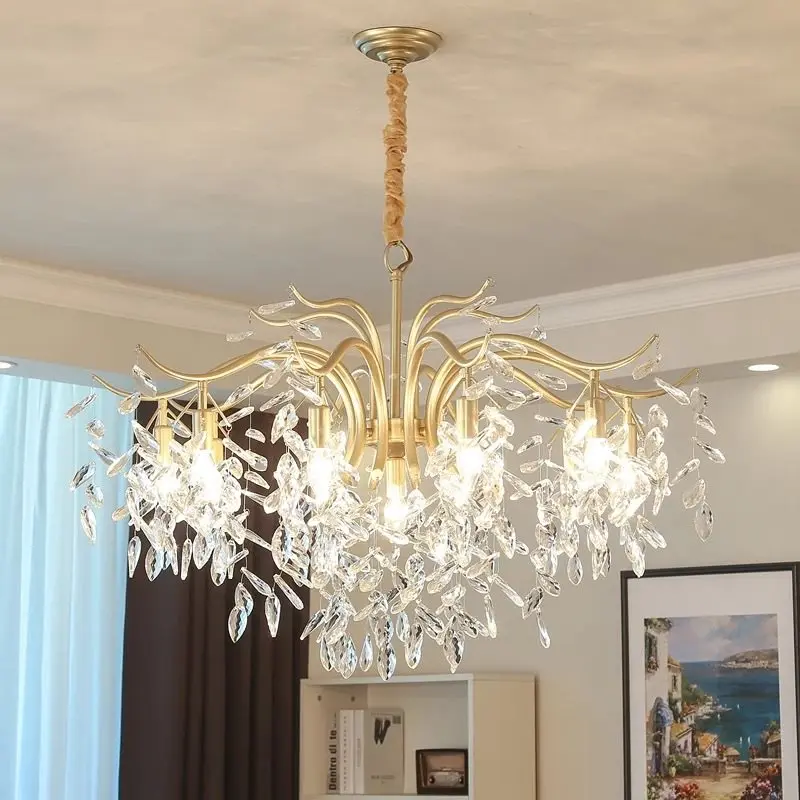 

American Luxury Gold Crystal Chandeliers for Living Room Dining Room Lamp Modern Nordic Bedroom Crystal Hanging Light