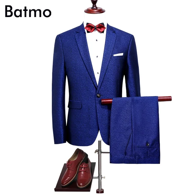 Batmo 2017 New Arrival High Quality Blue Wedding Suits Men Casual Batmo 2017 New Arrival High Quality Blue Wedding Suits Men Casual Suit Me Size M