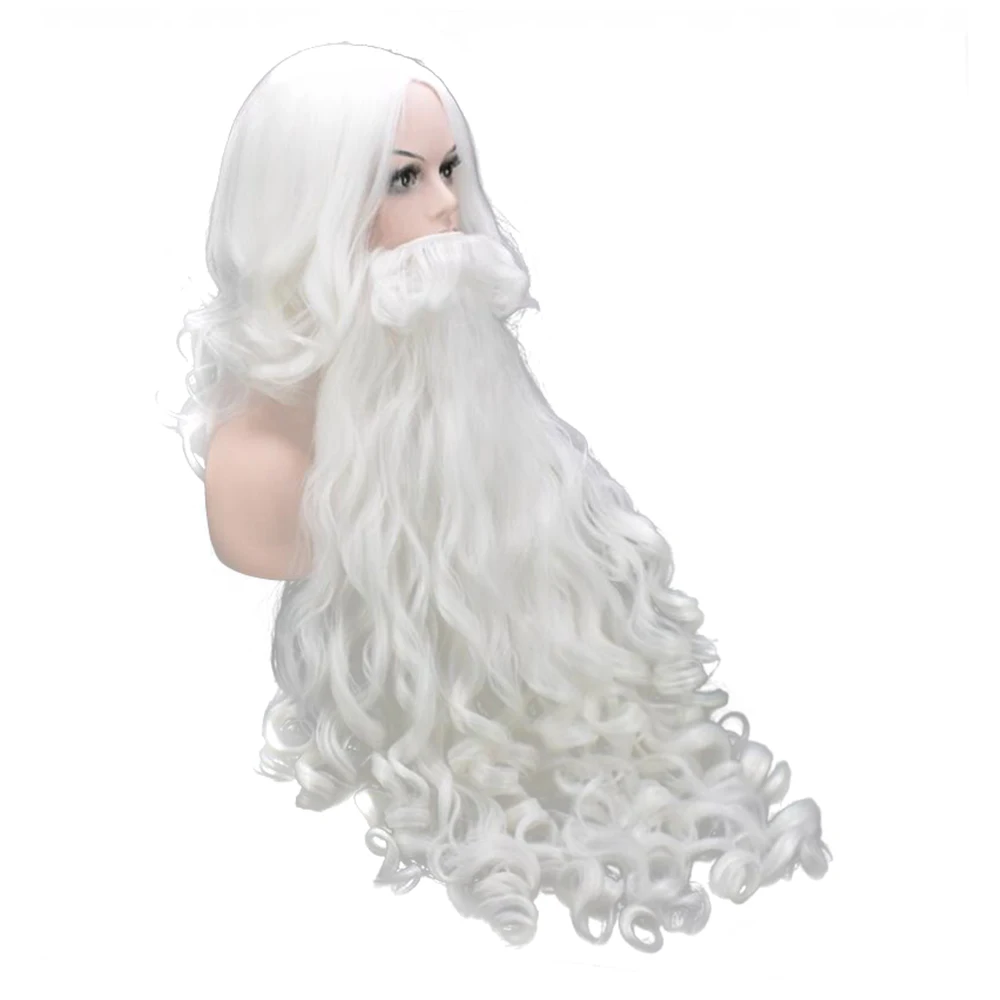 80 см длинные рождественские костюмы парик Санта Клауса и бороды синтетические волосы короткие SantaClaus Рождественский подарок Косплей парики