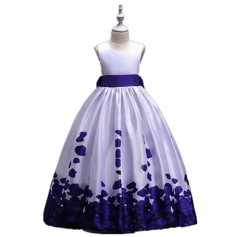 Детские свадебные платья в европейском стиле летнее платье с цветочным рисунком для девочек винно-красного и синего цвета одежда принцессы для девочек возрастом от 5 до 13, 14, 15, 16 лет - Цвет: Фиолетовый