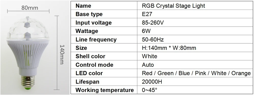 YNL светодиодный светильник кристалл сценический светильник RGB 6 Вт E27 красочный магический хрустальный шар DJ диско вечерние KTV домашний эффект лампа авто вращающаяся лампа