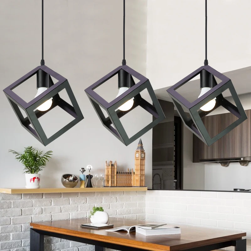 

E27 Bulb Cage Guard Ceiling Square Lamp Shade For Home Light Fitting Bar W/Cable