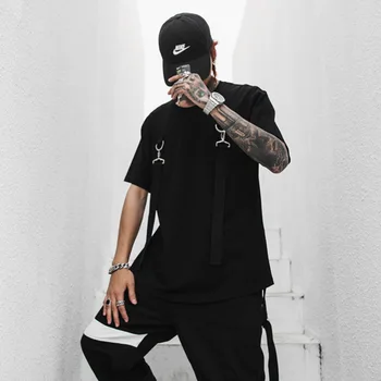 

Mens Tshirt Men Fashion Casual Short Sleeve T-shirt Streetwear Hip Hop Punk Male Ribbon Tees Shirts