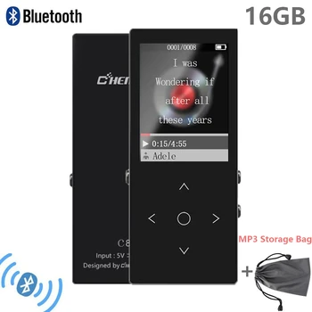 

16GB Bluetooth MP3 Music Player Touch Key Lossless Quality Sound with FM Radio, Supports Up to 64GB SD Card + Free Storage Bag