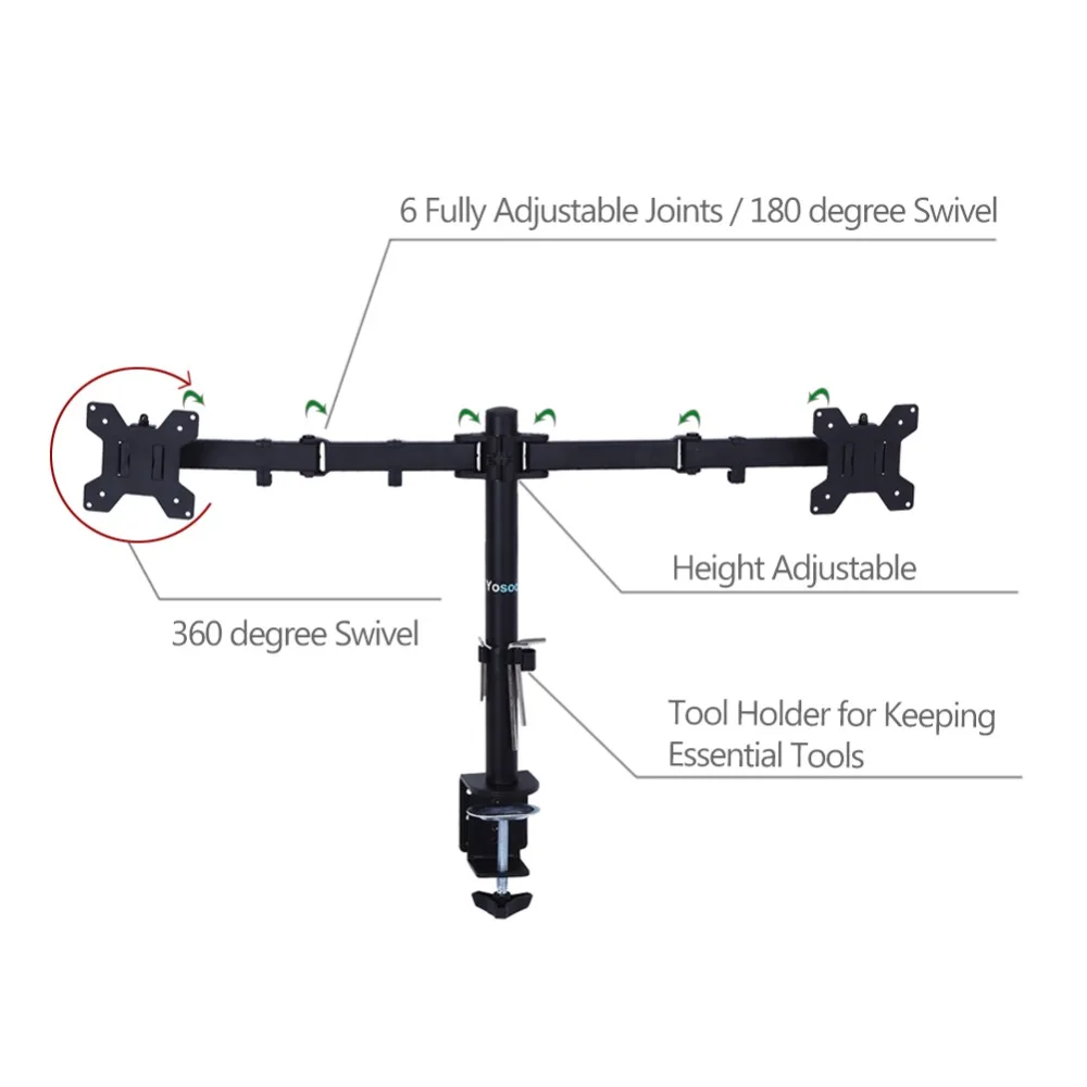 Регулируемый двойной монитор Стенд вращение двойной кронштейн Настольный ТВ держатель для компьютера монитор для 13-27 дюймов ТВ кронштейн зажим