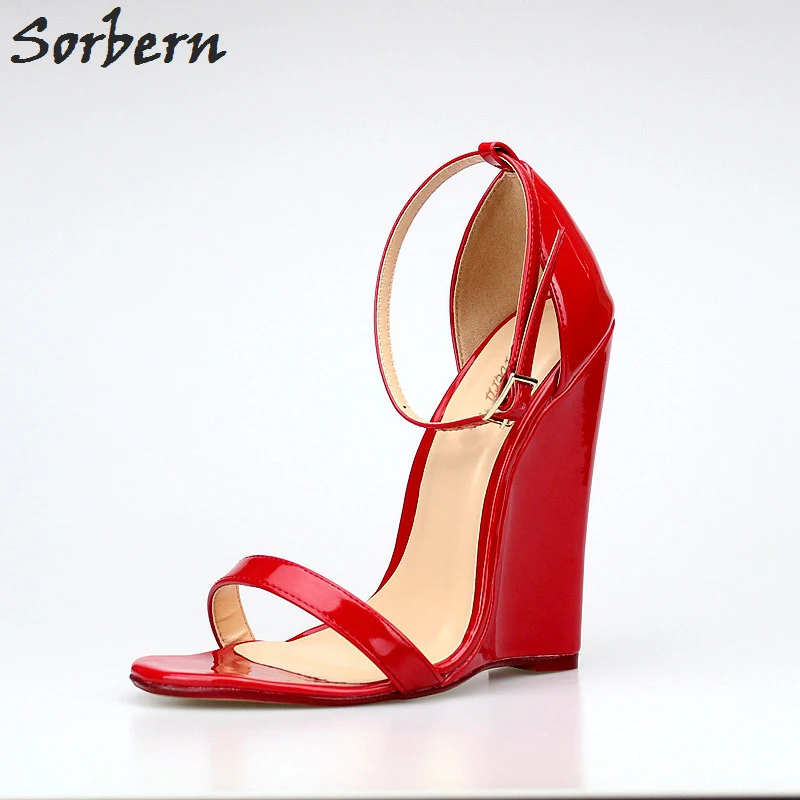 

Sorbern Big Size 40-47 High Heels Fetish Women Wedges Cover Heel Ankle Strap Open Toe Summer Shoes For Women 2018 New Arrival